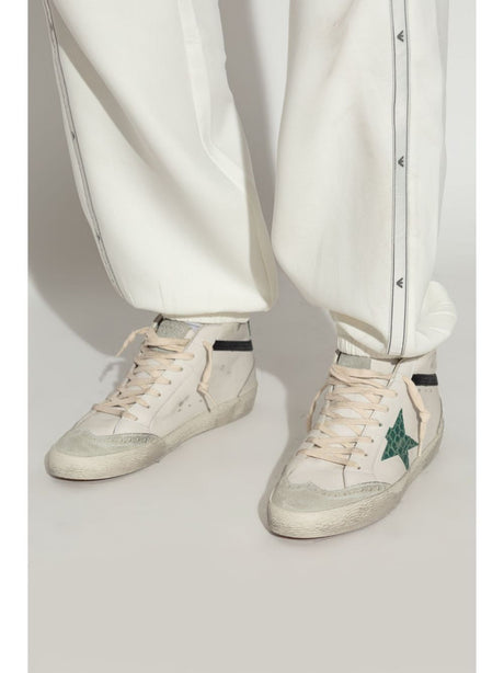 GOLDEN GOOSE Mid Star Artisanal Leather Sneakers in White, Green, and Black