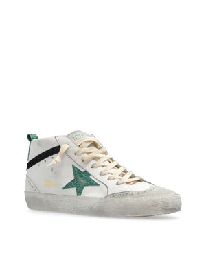 GOLDEN GOOSE Mid Star Artisanal Leather Sneakers in White, Green, and Black