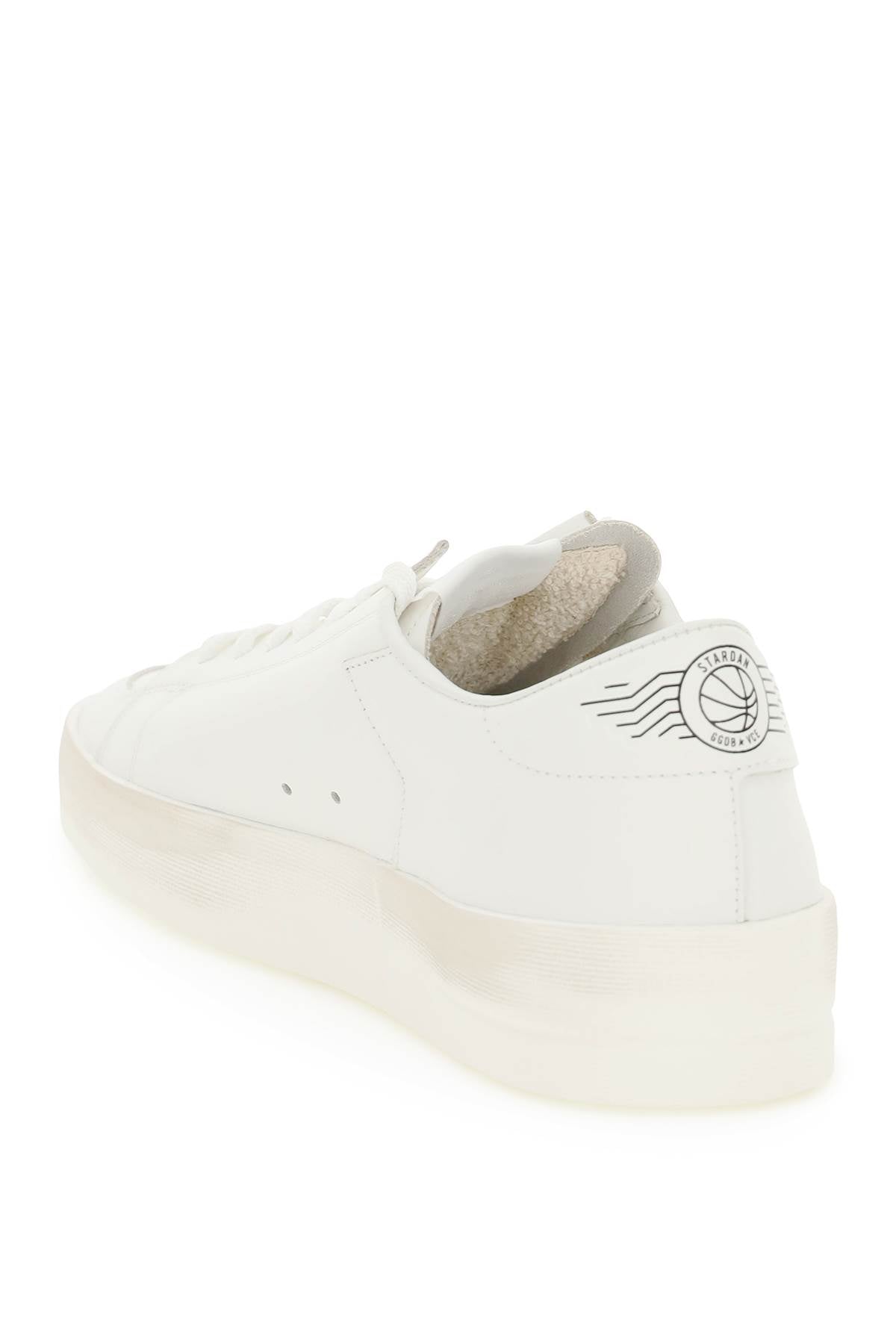 Men's White Leather Sneakers with Iconic Side Star and Gold Logo Print