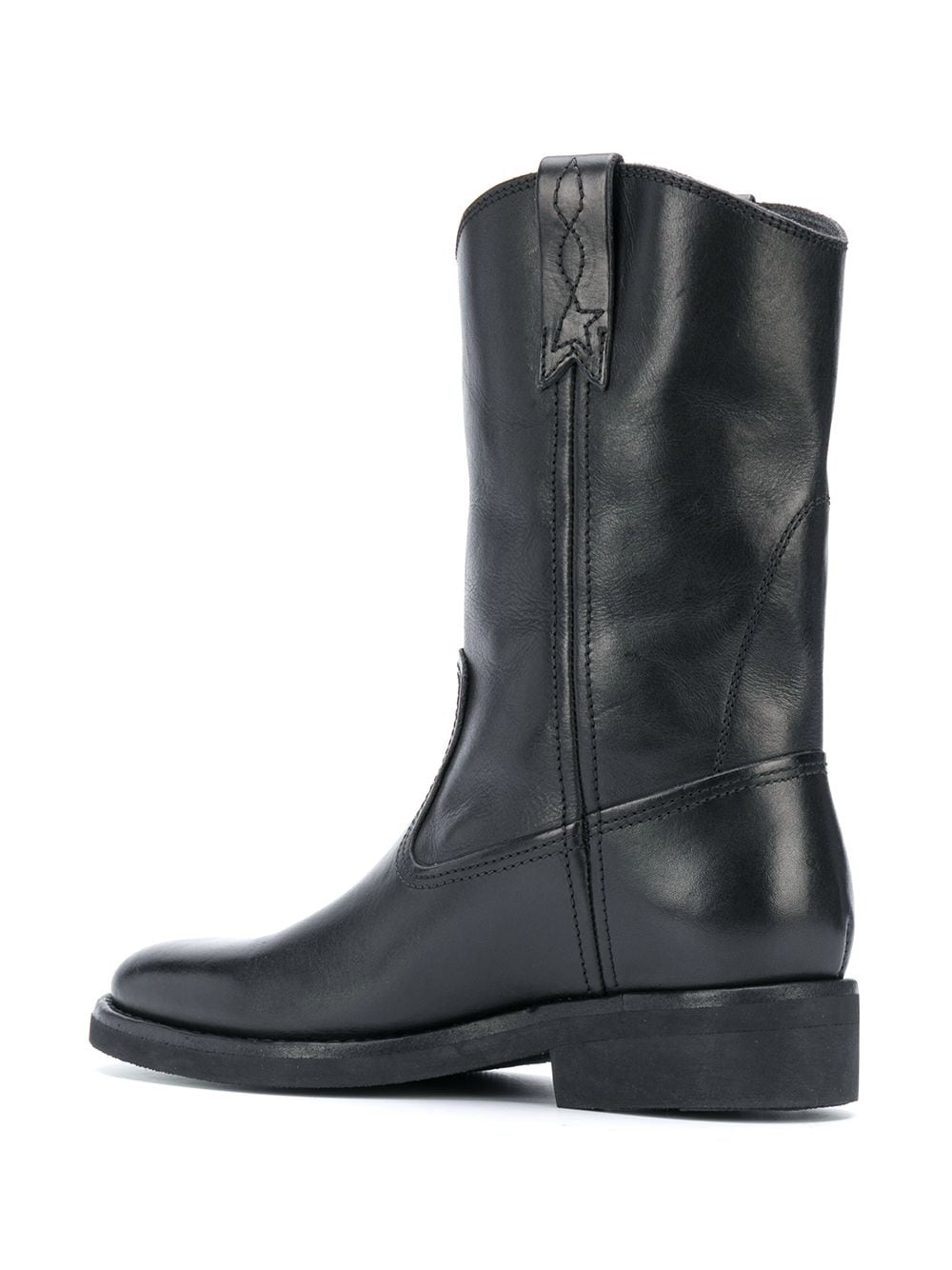 Giày Boots Cổ Ngắn Gót Vuông Da Đen Cho Nữ