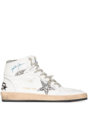 GOLDEN GOOSE Sky Star Leather Sneakers with Glitter Detailing