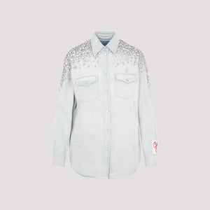 GOLDEN GOOSE Women's Navy Bleached Washed Button-Up Shirt for FW24