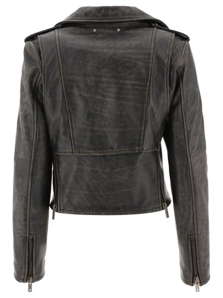 GOLDEN GOOSE Cracked Effect Leather Biker Jacket for Women