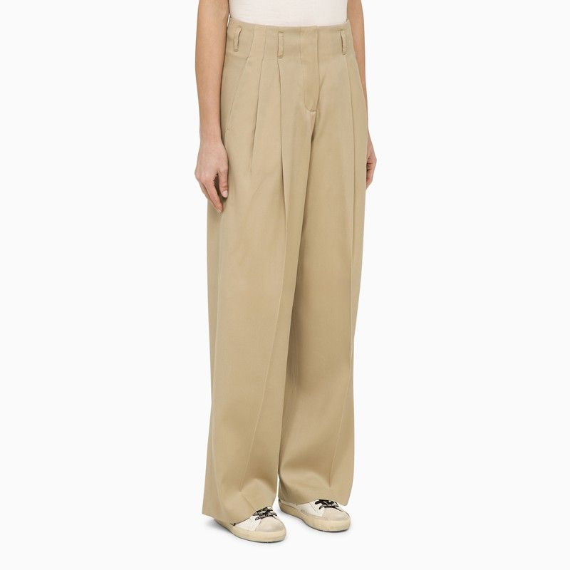 GOLDEN GOOSE Sand-Coloured Wide-Leg Wool Trousers for Women