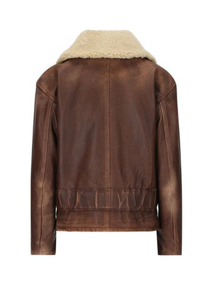 GOLDEN GOOSE Vintage Chic Ilaria Leather Jacket with Shearling Collar