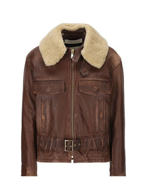 GOLDEN GOOSE Vintage Chic Ilaria Leather Jacket with Shearling Collar