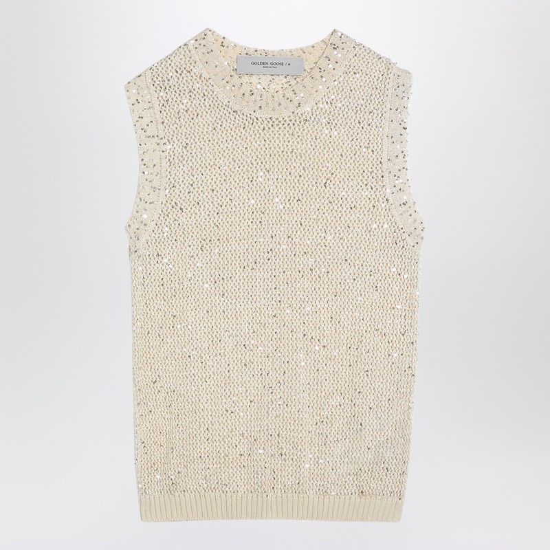 GOLDEN GOOSE Ivory Shimmer Knit Vest