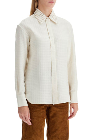 GOLDEN GOOSE Elegant Jacquard Crystal Collar Shirt