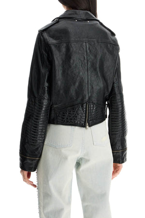 GOLDEN GOOSE Shiny Black Sheepskin Biker Jacket with Sturdy Zip for Women