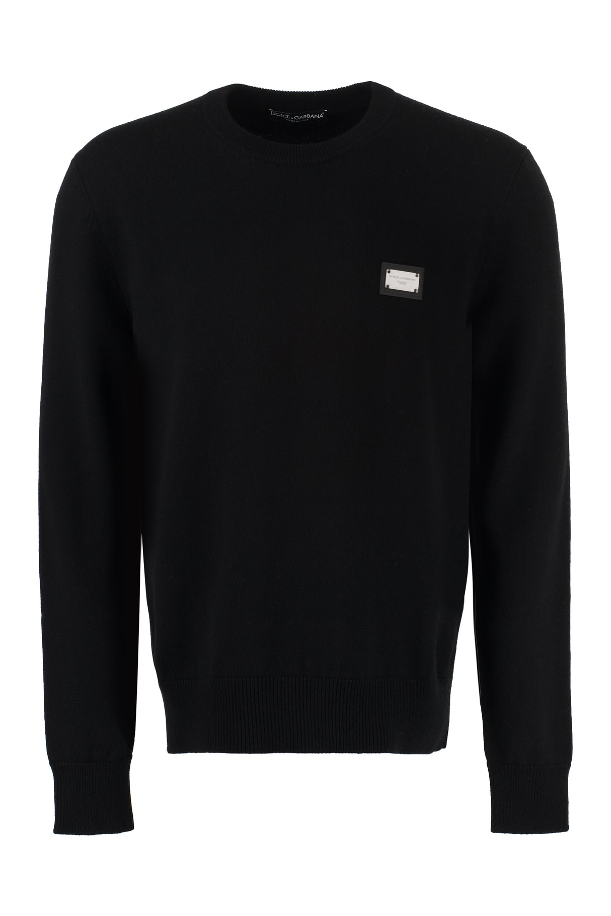 Men's Black Wool and Cashmere Sweater with Logo Patch for FW23