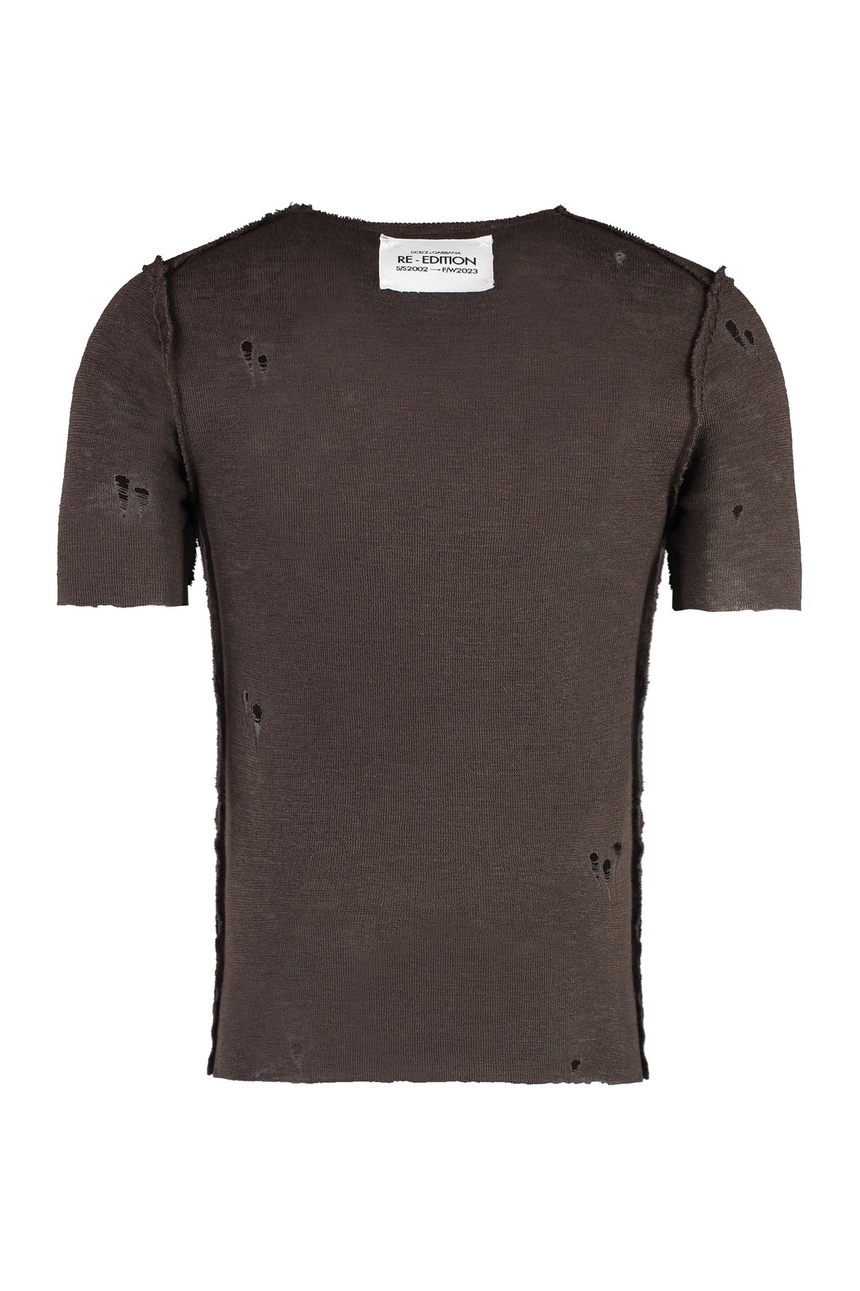 DOLCE & GABBANA Men's Worn-Out Details Knit T-Shirt - Brown - FW23 Collection