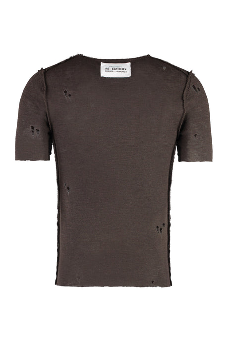 Worn-Out Details Knit T-Shirt - Brown