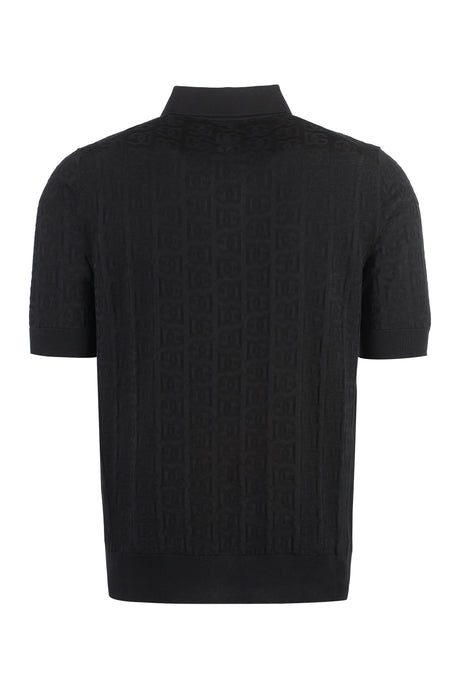 男士黑色傑克納錦針織多功能球衫，帶有全新DG圖案及邊緣練帶設計
