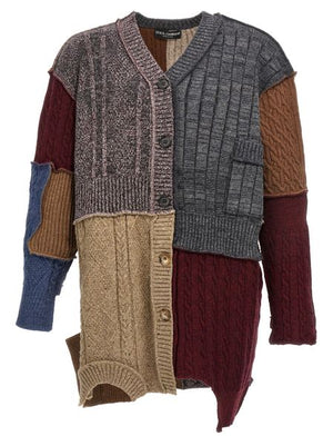 Multicolor Patchwork Raffia Cardigan for Men - FW23 Collection