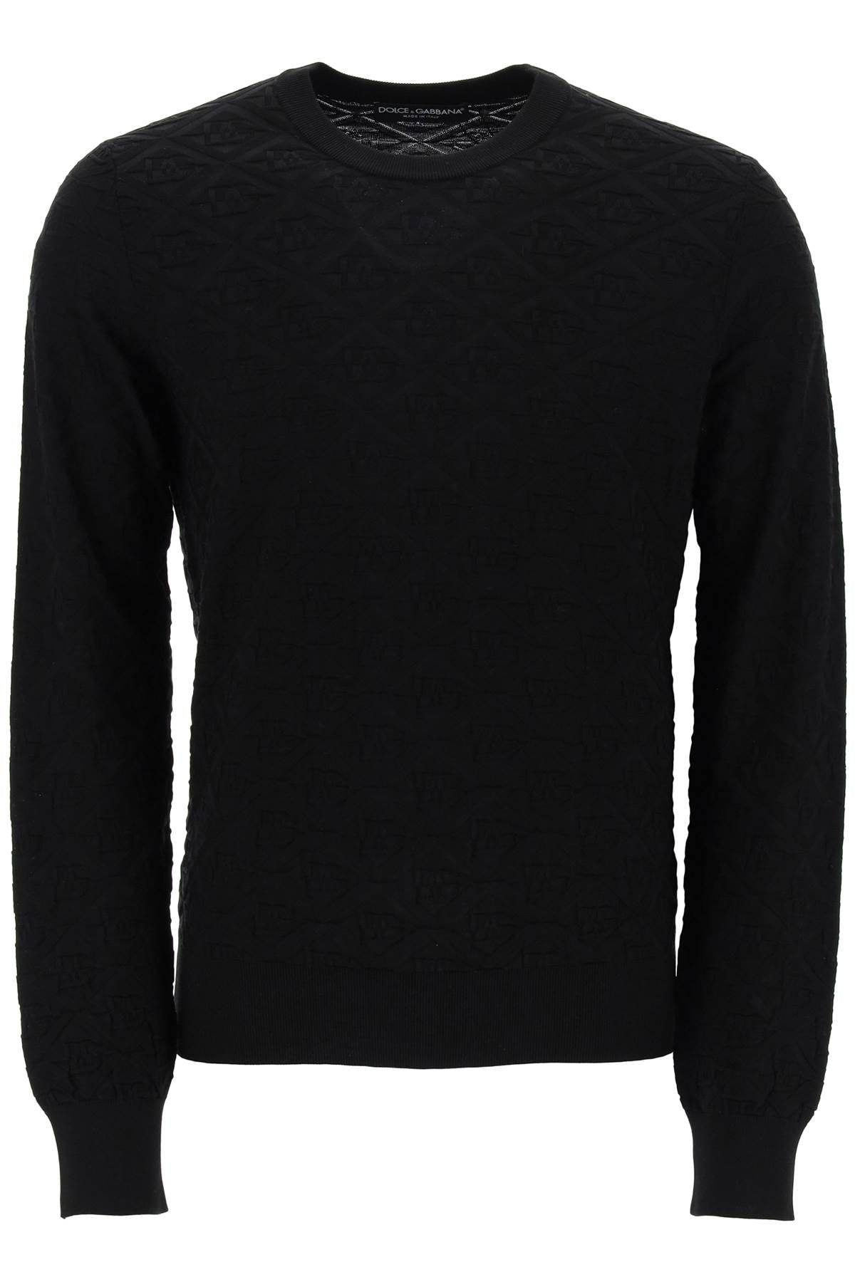 Luxurious Black Silk Sweater with DG Monogram Pattern for Men