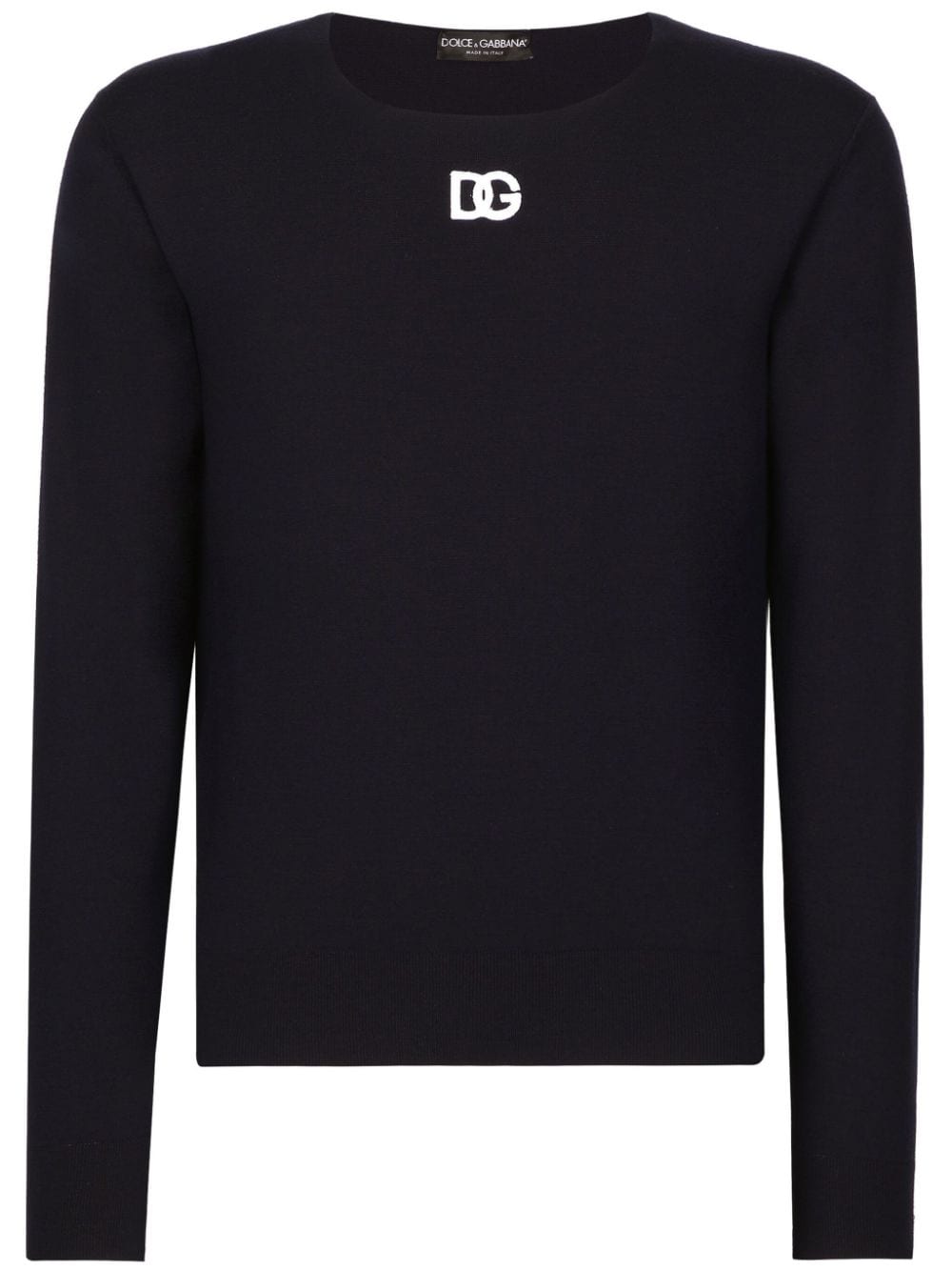 DOLCE & GABBANA Navy Blue Embroidered Wool Sweater - SS24