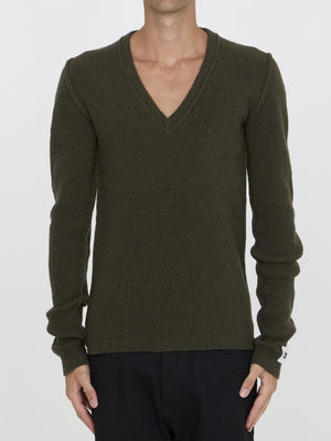 DOLCE & GABBANA Men's Deep V-Neck Ribbed Wool Jumper