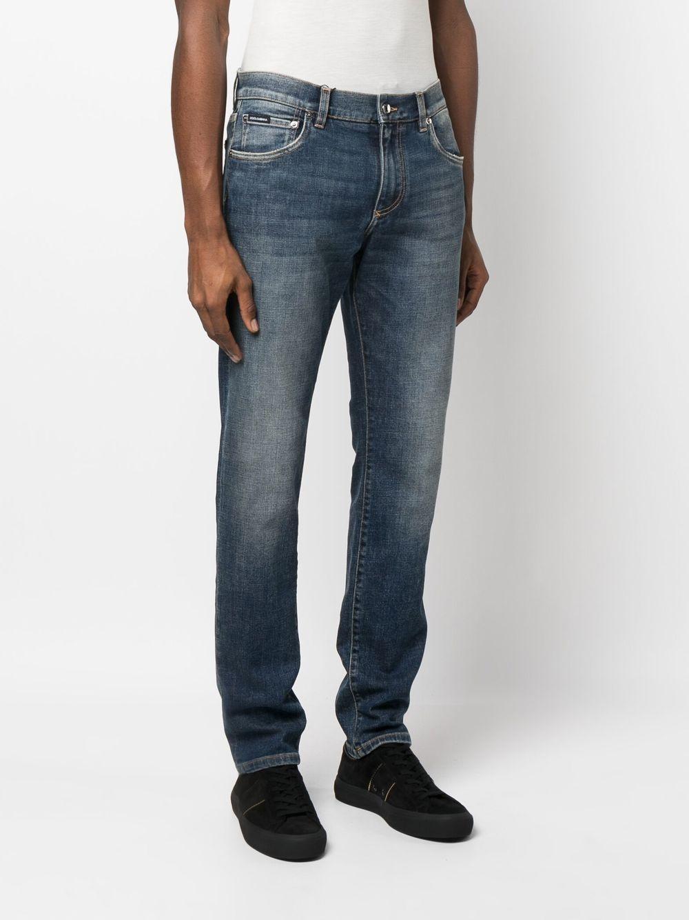 DOLCE & GABBANA Men's Slim Fit Denim Jeans with Contrast Stitching and Customized Logo Rivets