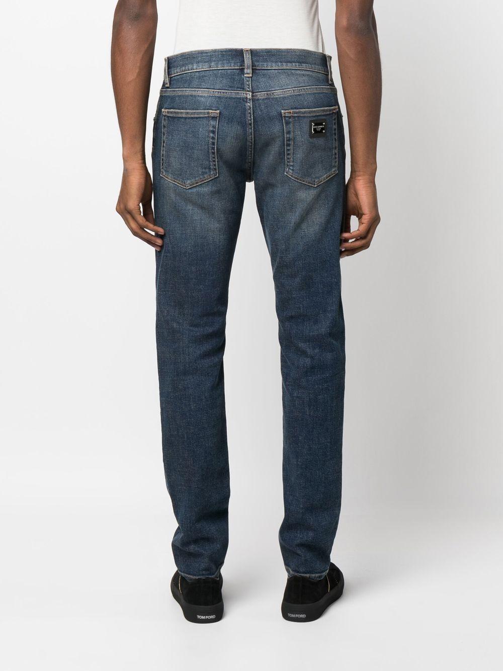 DOLCE & GABBANA Men's Slim Fit Denim Jeans with Contrast Stitching and Customized Logo Rivets