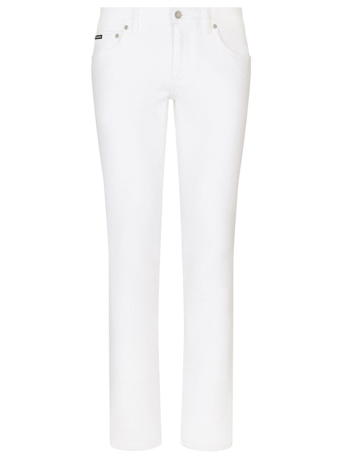 White Stretch Denim Slim Fit Jeans with Zip and Button Closure