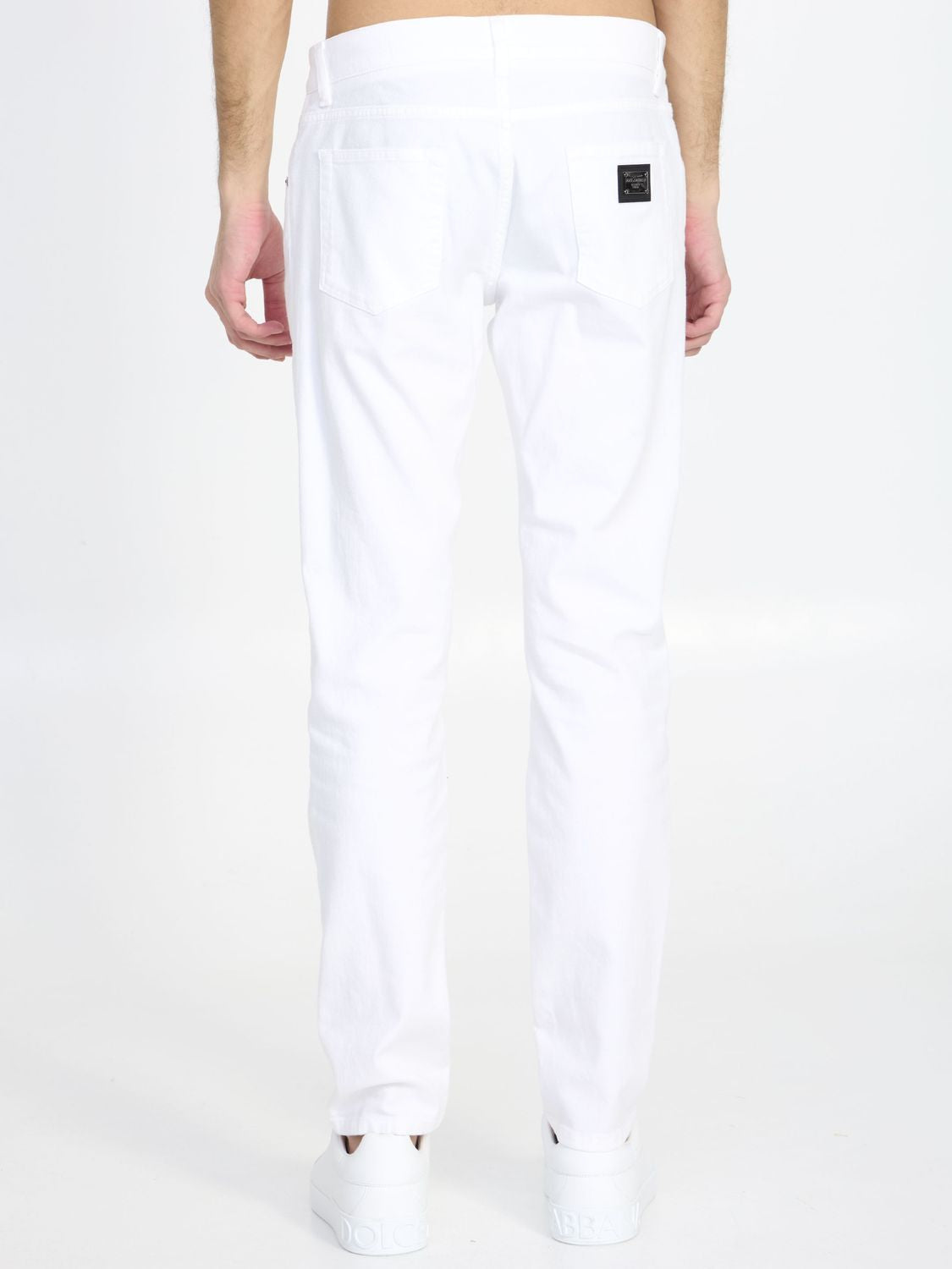 White Stretch Denim Slim Fit Jeans with Zip and Button Closure