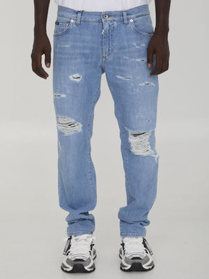 DOLCE & GABBANA Slim Fit Distressed Denim Jeans for Men