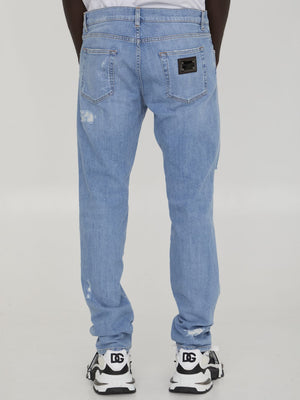 DOLCE & GABBANA Slim Fit Distressed Denim Jeans for Men