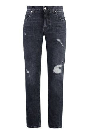 DOLCE & GABBANA Mens Distressed Jeans with Back Logo Patch in Gray