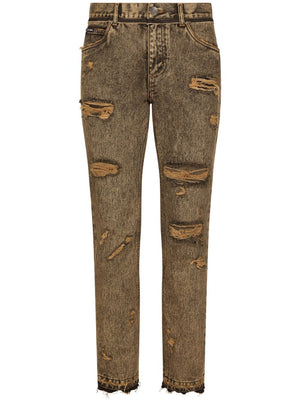 DOLCE & GABBANA Men's Ripped Acid-Wash Jeans - FW23 Collection