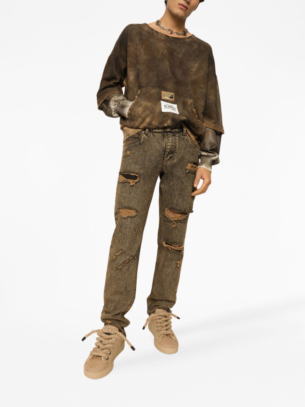 DOLCE & GABBANA Men's Ripped Acid-Wash Jeans - FW23 Collection