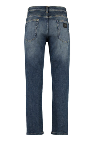 Men's Loose-Fit Denim Jeans with Customized Rivets and Contrast Stitching