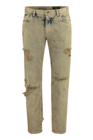 DOLCE & GABBANA Men's Tan Distressed 5-Pocket Jeans for FW23