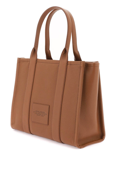 MARC JACOBS Large Grained Leather Tote with Gold-tone Accents and Zip Closure - Brown