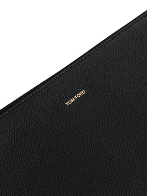 TOM FORD Men's Black Zip-Around Leather Wallet for FW23