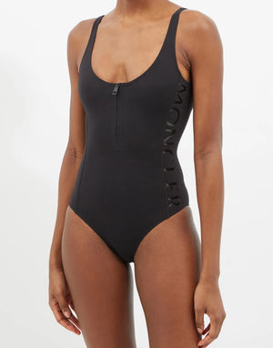 MONCLER Zip-Neck Logo Print One Piece Swimsuit