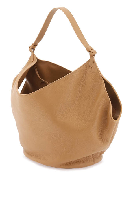 KHAITE Medium Lotus Brown Leather Tote with Gold-Tone Detail and Removable Suede Pouch