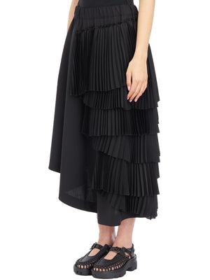 COMME DES GARÇONS Women's Black Wool Skirt with Elastic Waistband and Pleated Ruffles