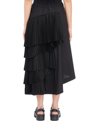 COMME DES GARÇONS Women's Black Wool Skirt with Elastic Waistband and Pleated Ruffles