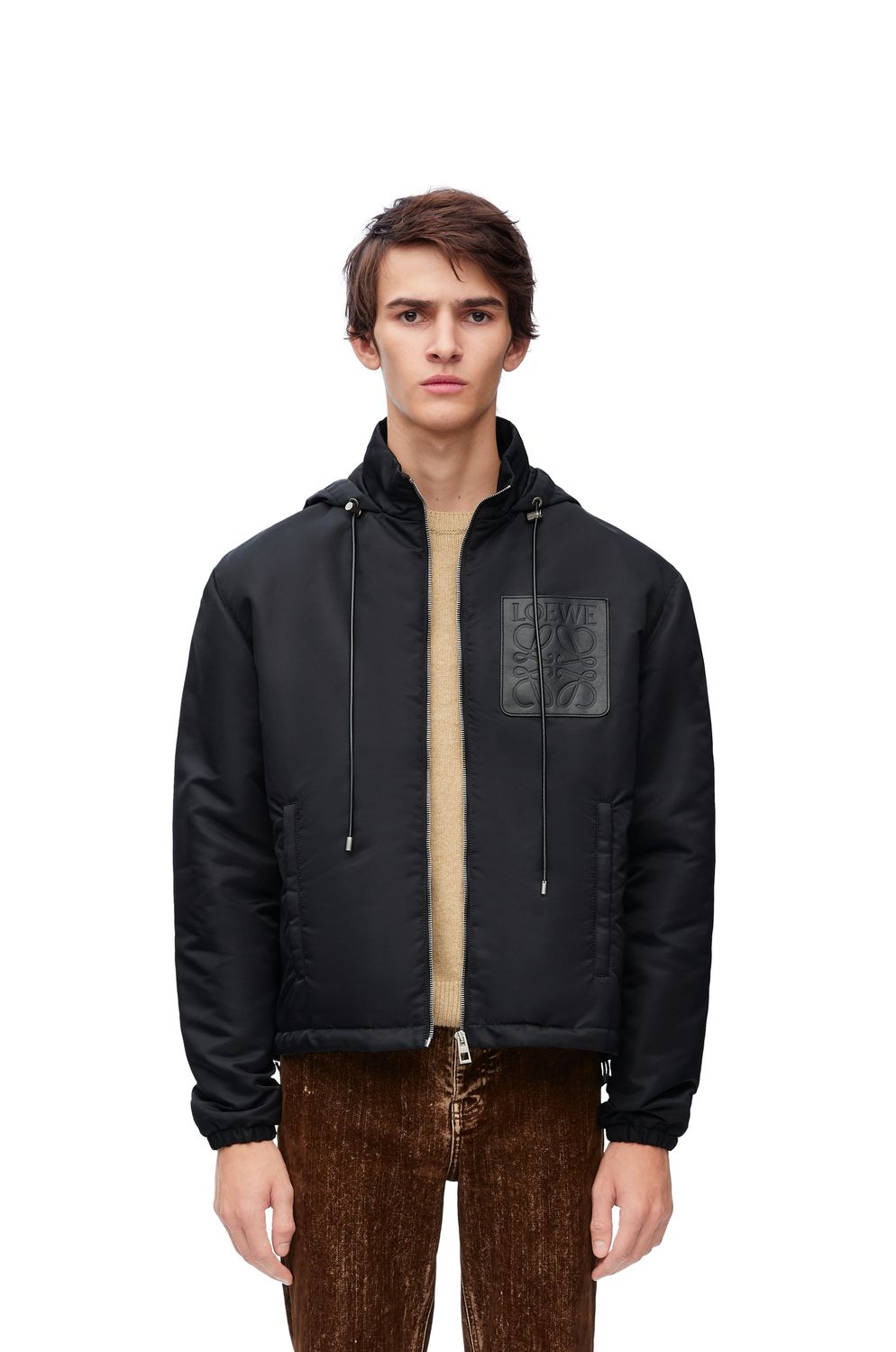 LOEWE Men's Black Hooded Padded Jacket for SS24