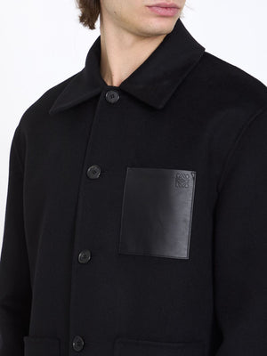 LOEWE Men's Black Cotton Workwear Jacket for SS24