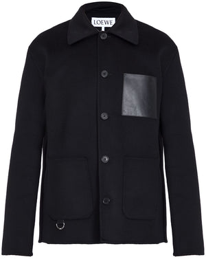 LOEWE Men's Black Cotton Workwear Jacket for SS24