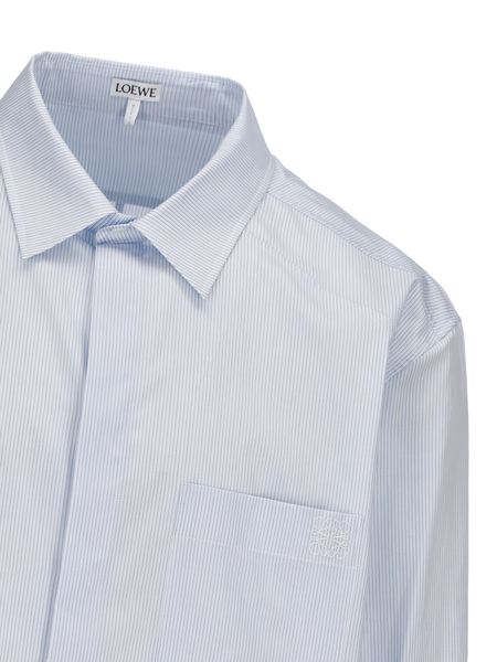 Light Blue Pinstriped Asymmetric Button-Up Shirt for Men
