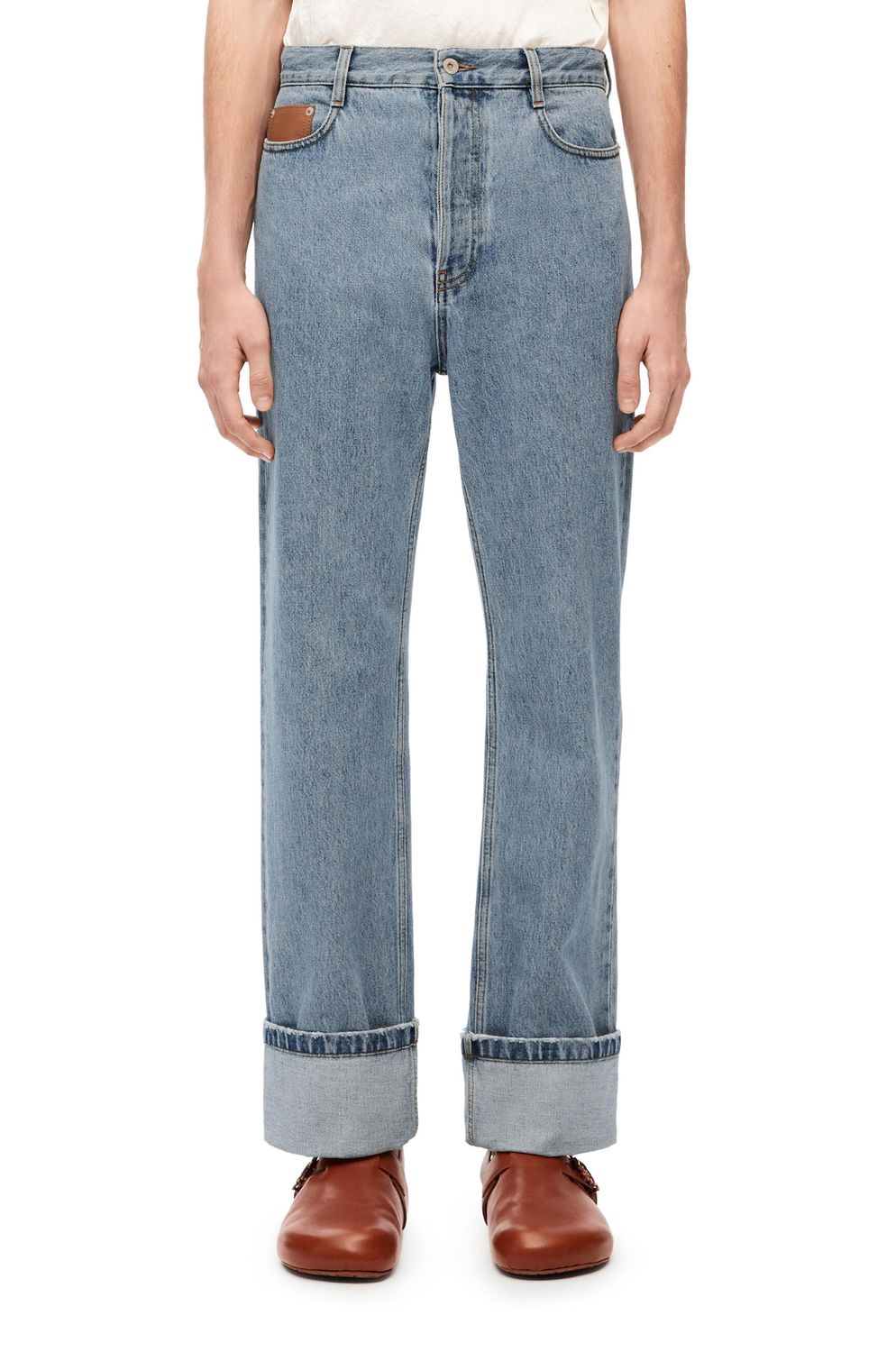 Lightweight Fisherman Turn-Up Jeans for Men in Light Denim