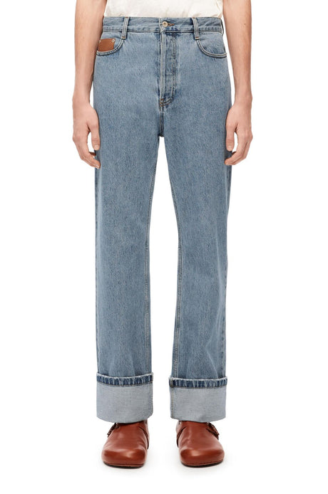 Lightweight Fisherman Turn-Up Jeans for Men in Light Denim