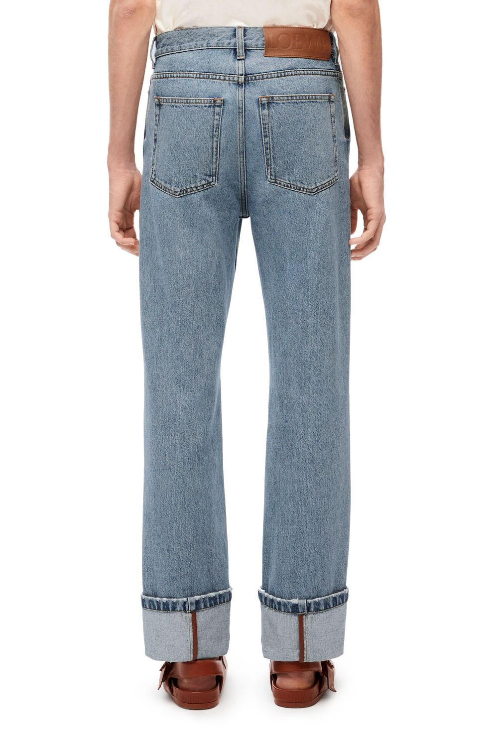 Lightweight Fisherman Turn-Up Jeans for Men in Light Denim