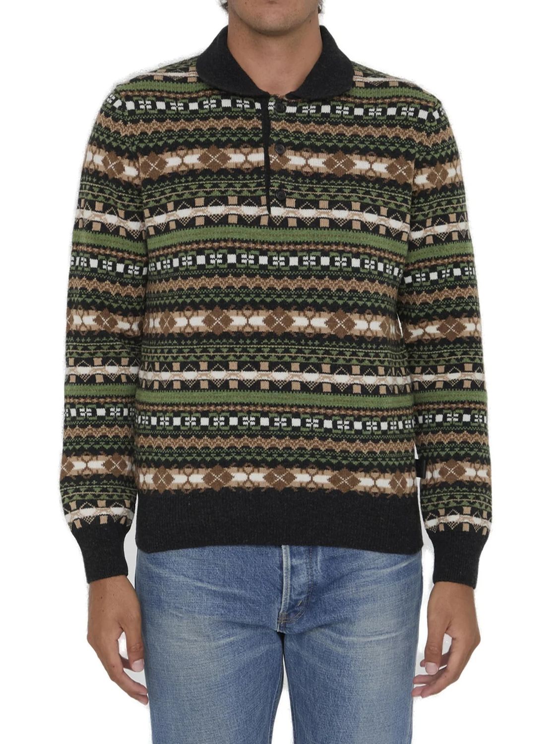 LOEWE Autumn-Winter Polo Sweater in Green Multi