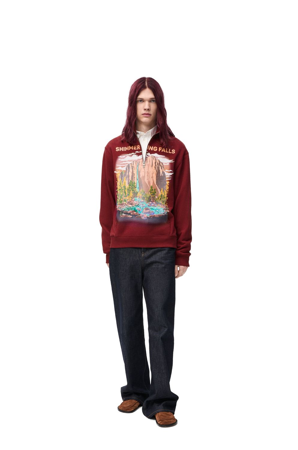 LOEWE Men's Premium Burgundy Zip-Up Sweatshirt