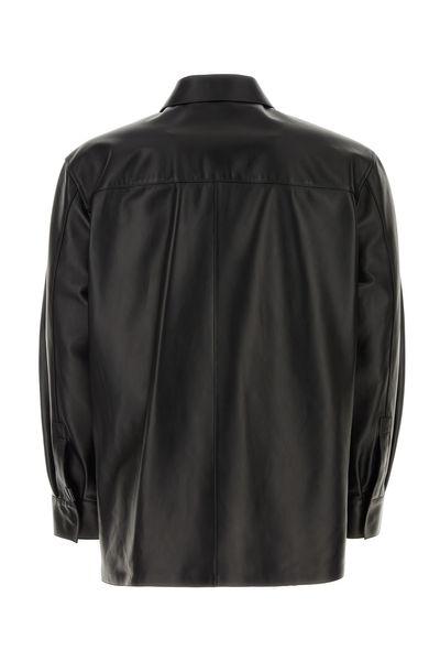 LOEWE Men's Black Leather Overshirt for Spring/Summer 2024