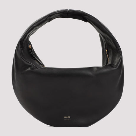 KHAITE Medium-Sized Olivia Nappa Leather Hobo Handbag with Gold Accents - Black