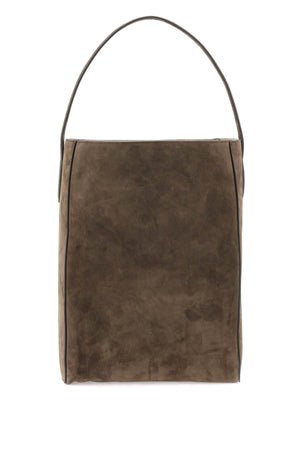 KHAITE Brown Suede Hobo Handbag with Removable Pouch for Women